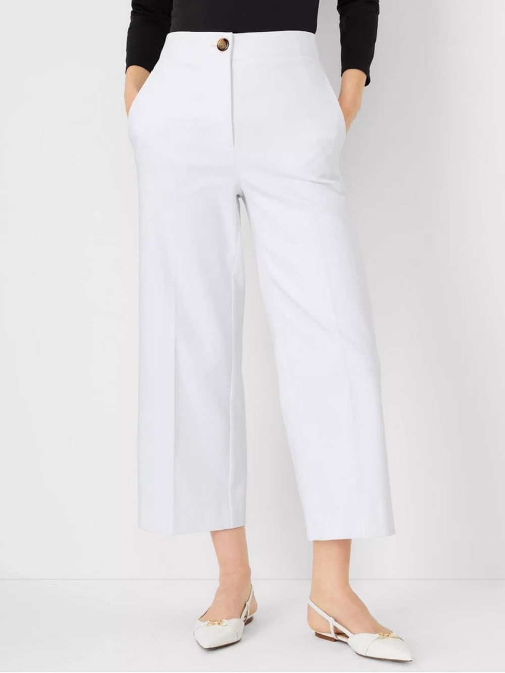 ANN TAYLOR WHITE Petite KATE WIDE LEG CROP PANTS 6P - Picture 4 of 8